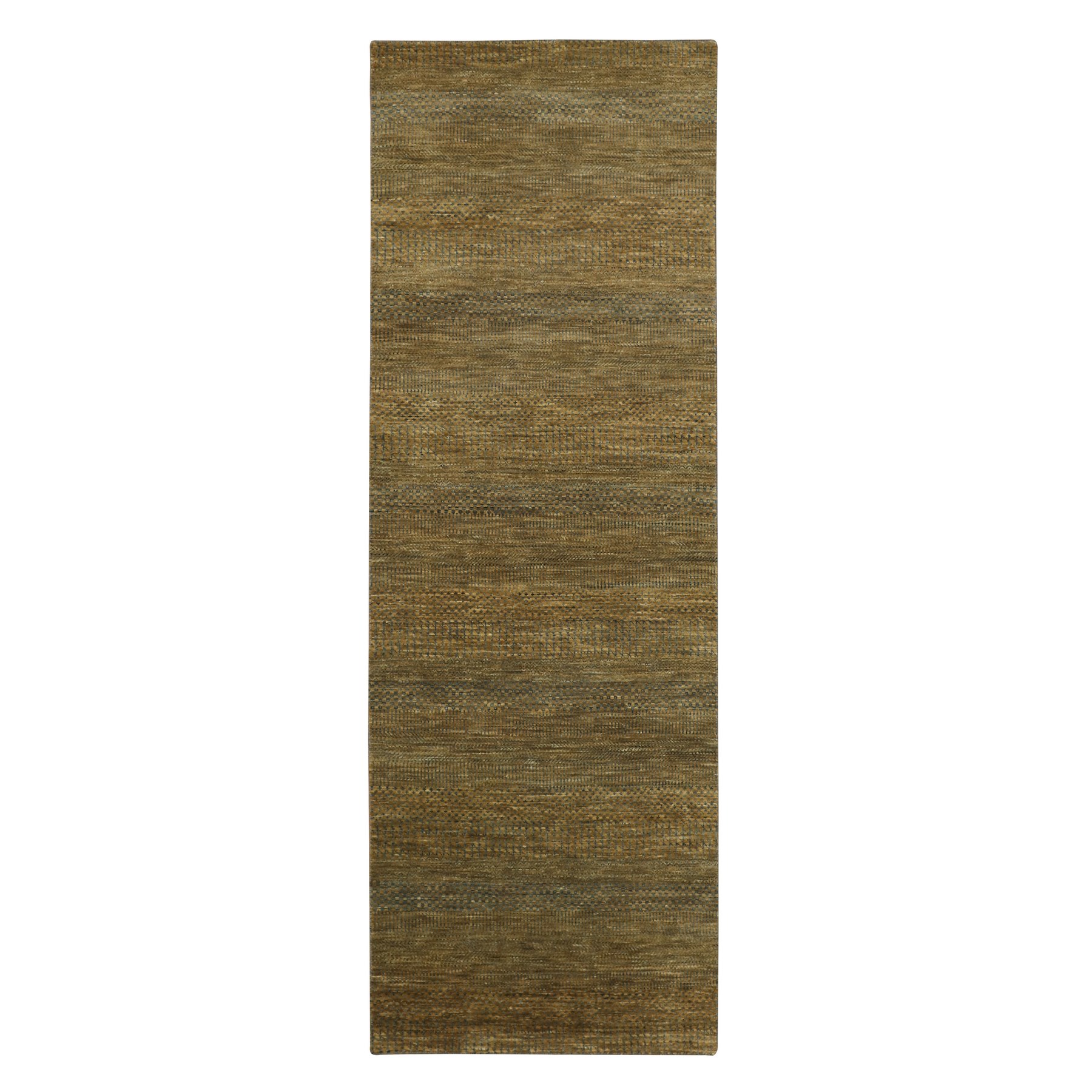 2'8"x8' Walnut Brown, Modern Grass Design, Hand Knotted, Denser Weave, Wool and Silk, Soft Pile, Runner, Oriental Rug 